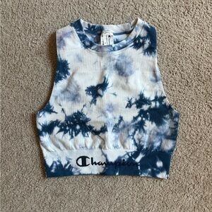 Champion Blue and White Tie-Dye Crop Top